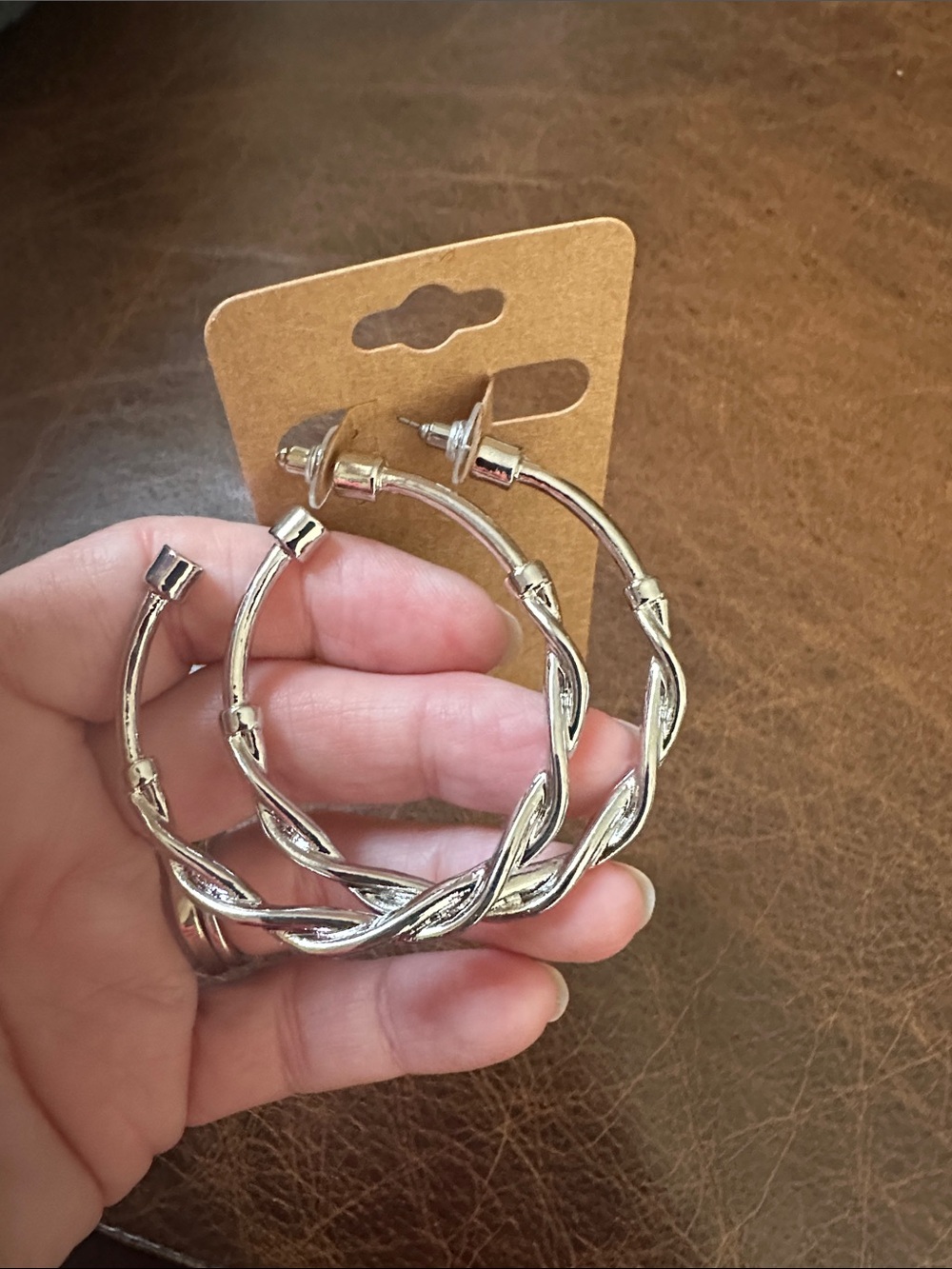 Silver Twisted Hoop pierced Earrings - Picture 4 of 6